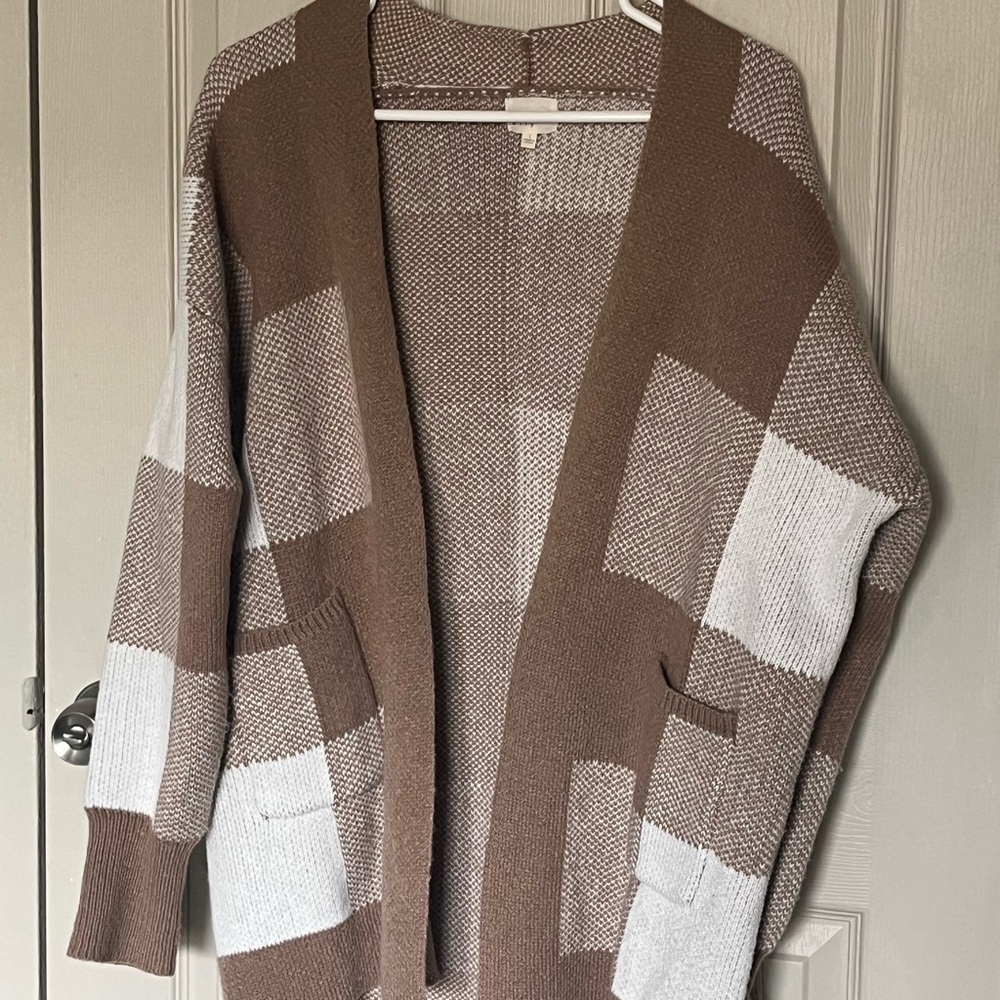 Brown and White Women's cardigan